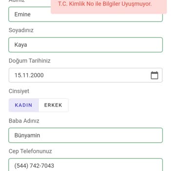 Ahmet Keleşoğlu Diş Hekimliği Fakültesi T. C. İle Kişi Bilgileri Uyuşmuyor