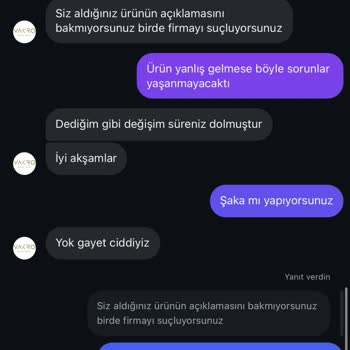 Vakro Boutique Siparişim Yanlış Geldi Geri Dönüş Sağlanmıyor