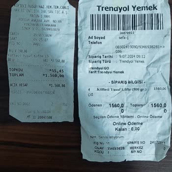 Trendyol Yemek Köfteci Yusuf Eksik Sipariş Gönderiyor.