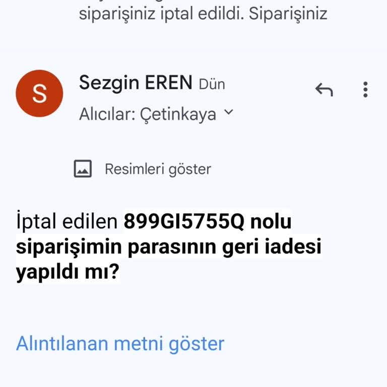 Çetinkaya İptal Edilen Sipariş İadesi