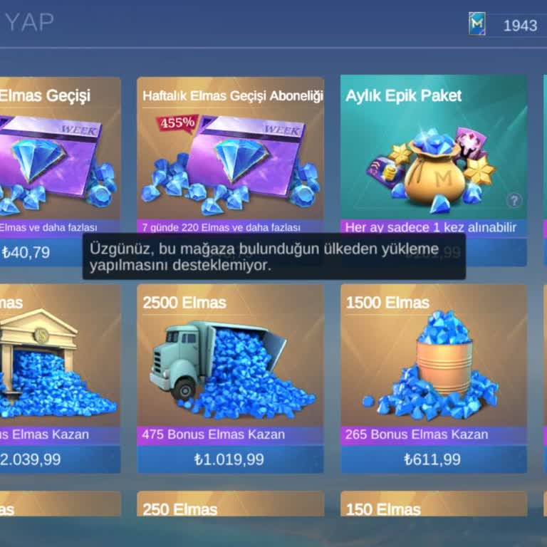 Mobile Legends Elmas Yükleme Hatası