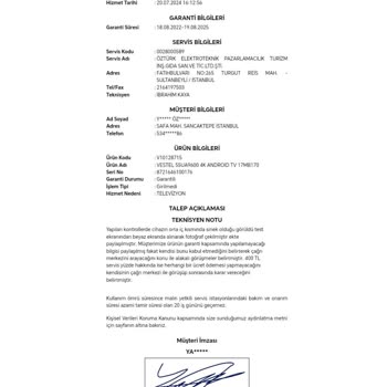 Vestel TV Sinek Girdi Garanti Kapsamı Dışı Deniliyor