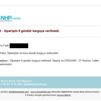 Natural Health Products (NHP Market) Siparişim 1 Aydır Teslim Edilmedi.