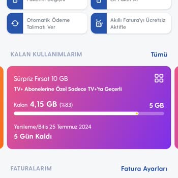 Turkcell TV+ Paketim Varken Data Paketimden Tüketim Yapılması