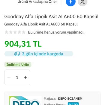 Depoeczanem.com Depoeczanem Hatalı Fiyat Verdiği Üründe Müşteriyi Mağdur Ediyor