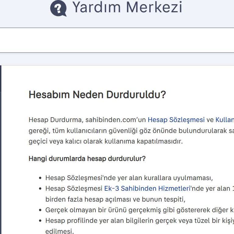 Sahibinden.com Hiçbir Açıklama Yapmadan Hesabımı Kapattı.