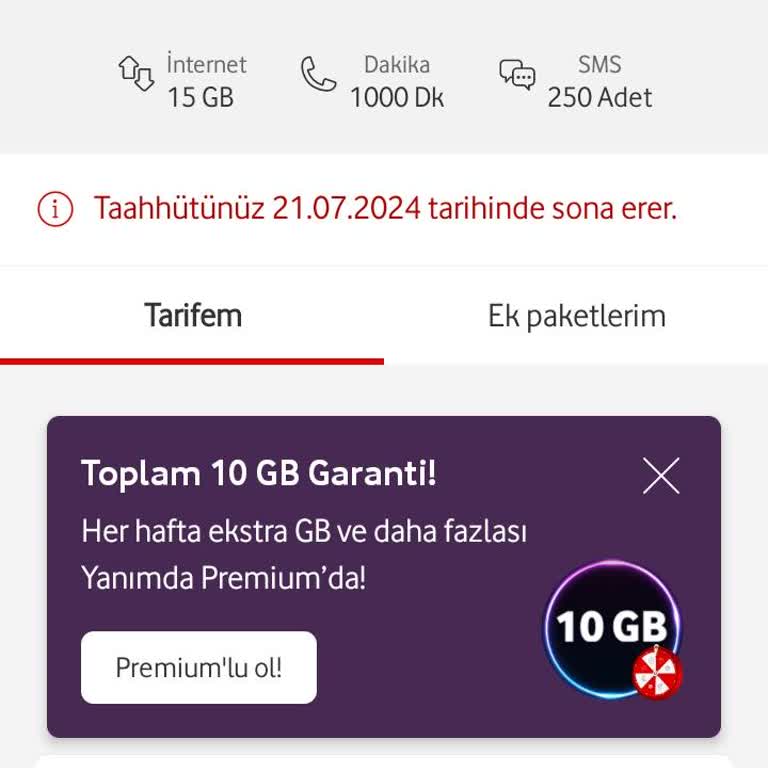 Vodafone 15 GB Uyumlu Tarife