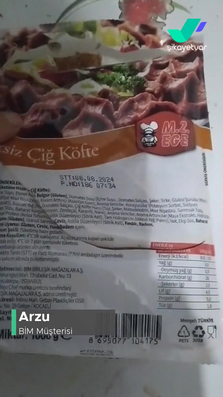 BİM M. Z Etsiz Çiğ Köfte Şişmiş Ambalaj Bozuk Ürün! videonun kapak resmi