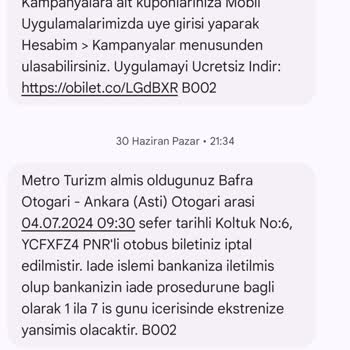 Obilet'ten Aldığım Metro Turizm Paramın İadesini Yatırmadı