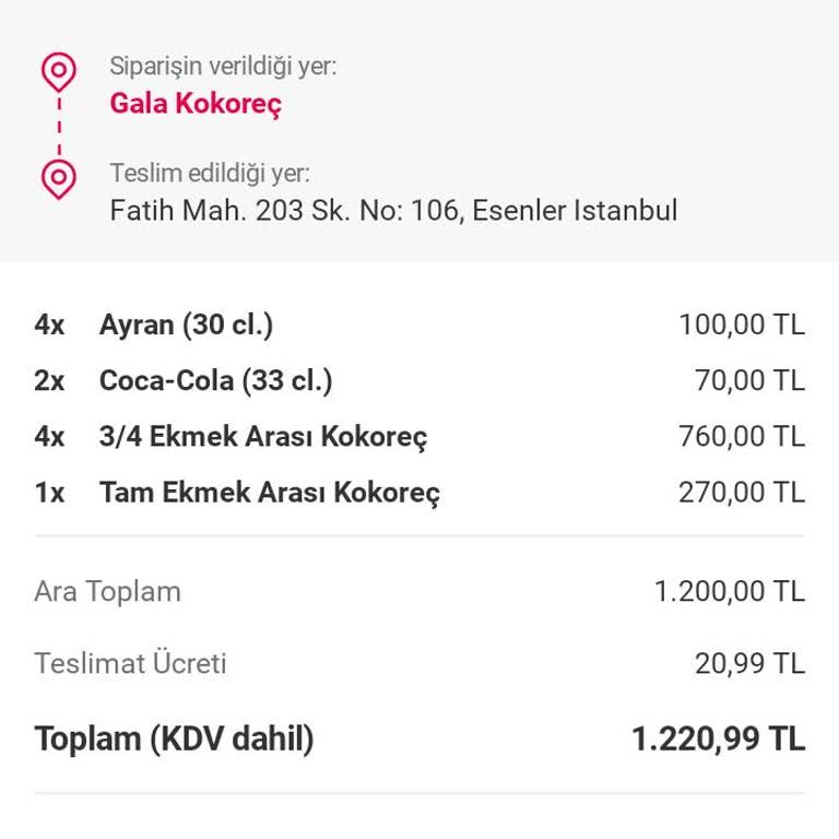 Yemek Sepeti Gala Kokoreç Bozuk Yemek