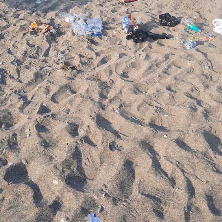 Lebedos Taygo Beach Sahil Pis Ve Çöp Dolu