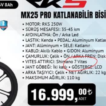 BİM RKS MX25 Pro Bisikletin Afişlerindeki Bilgi Yanlış