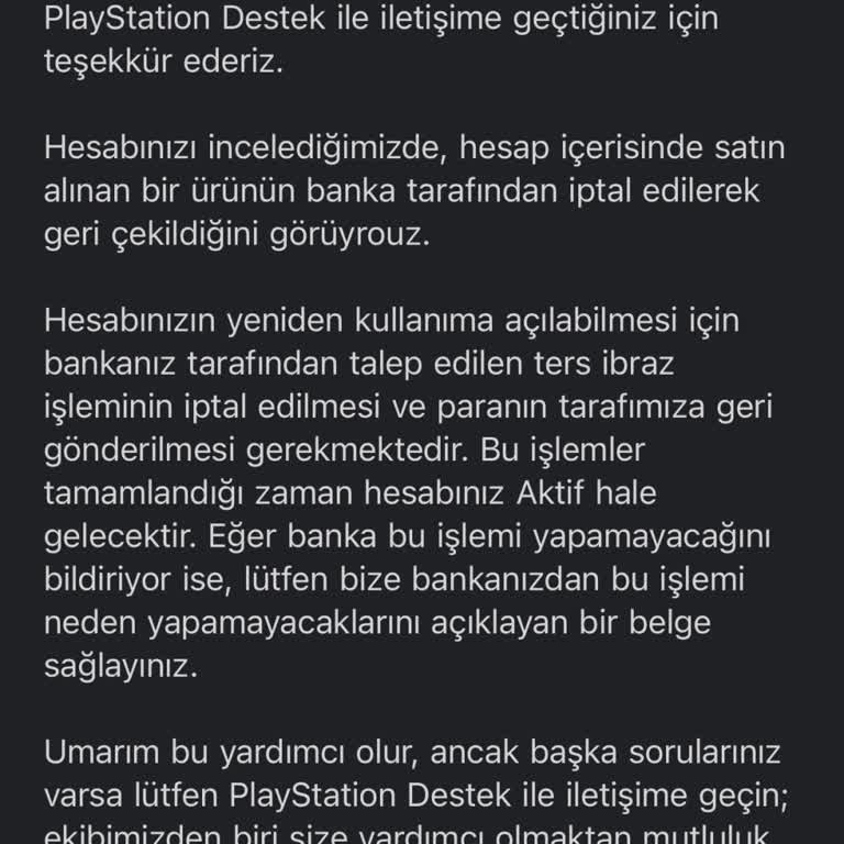 PlayStation Türkiye Hesabımın Askıya Alınması