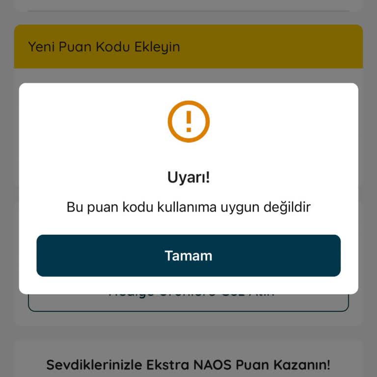 Naos Stars Puan Kodu Kullanıma Uygun Değil Uyarısı