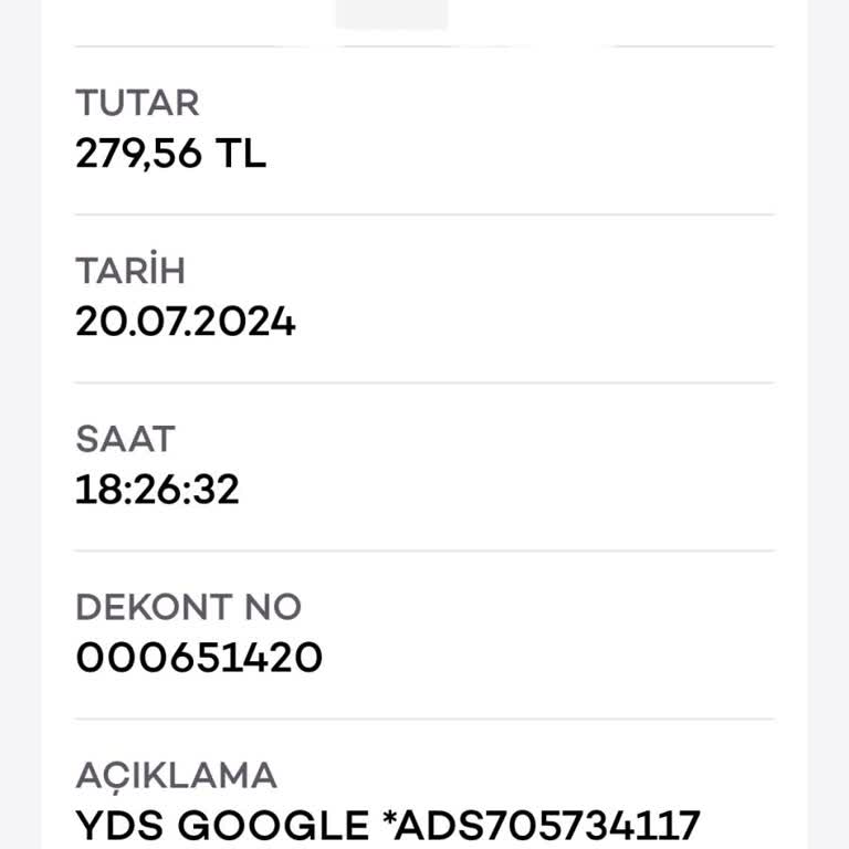 Google Pay YDS Google Hesabımdan İzinsiz Para Çekmiş.