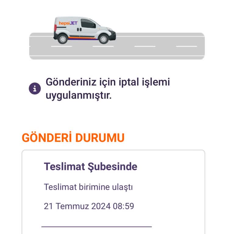 Hepsijet Gönderim İçin İptal İşlemi Uygulanmış