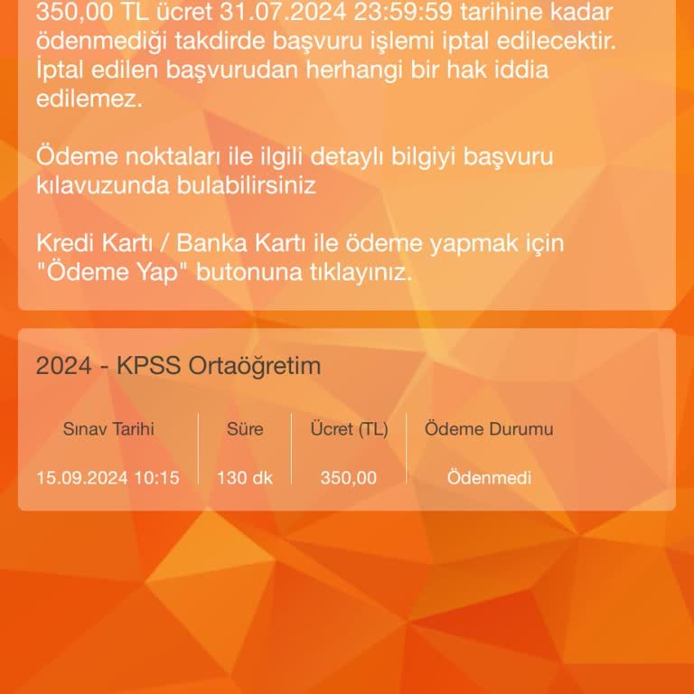 ÖSYM KPSS Ortaöğretim Ödemesini Yapmadım