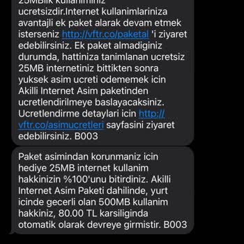 Vodafone İnternet Aşım Paketi Durma Özelliği Olduğu Halde