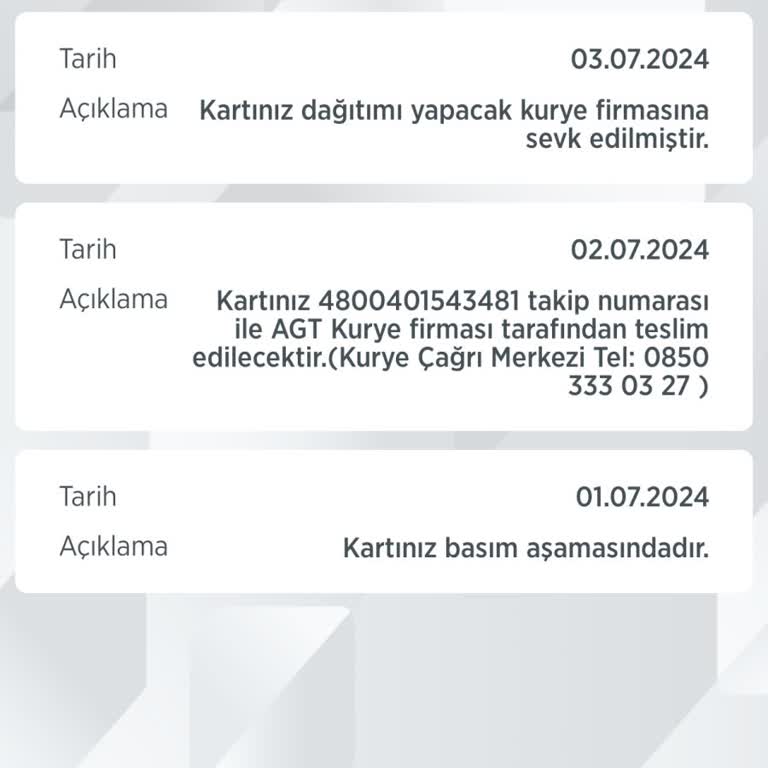 AGT Kurye Kredi Kartımı Teslim Etmedi.
