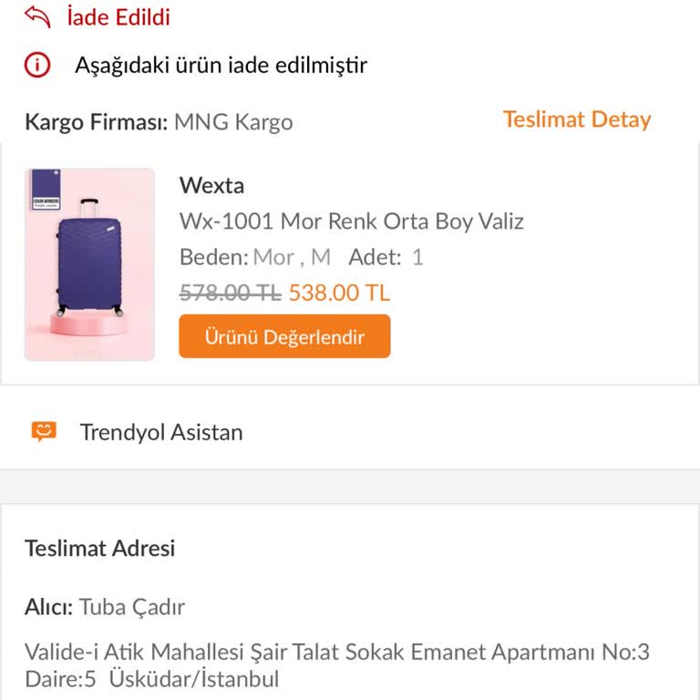 Wexta Trendyol Hasarlı Bavul Garanti Hakkım Var Değişim Yapmıyor