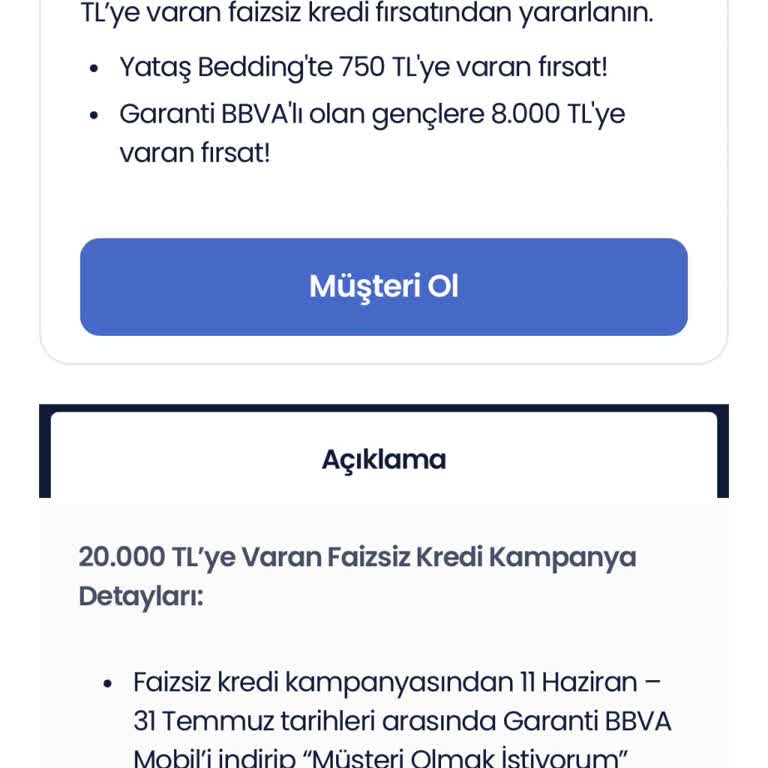 Garanti BBVA Faizsiz Kredi Başvurusu Yapamıyorum
