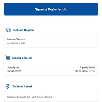 Teslim Edilmedi Şok Market