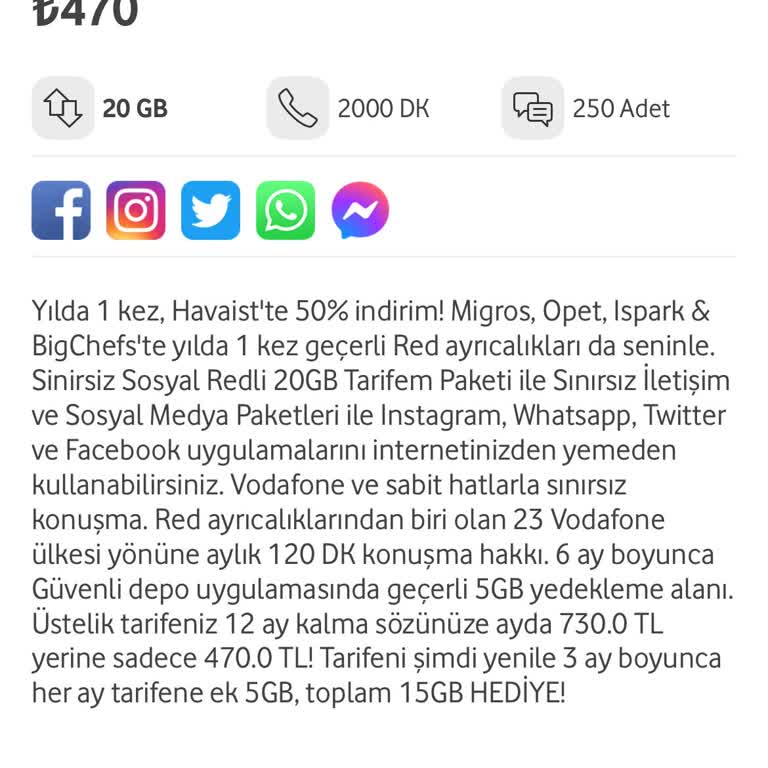 Vodafone Yüksek Tarife Ücreti