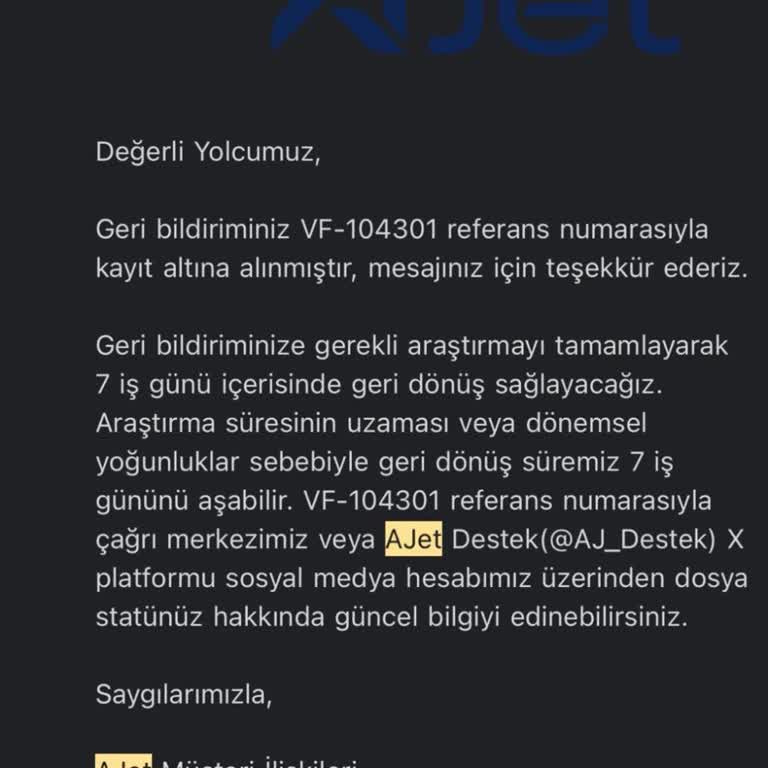 Ajet Para İadesi Yapmıyor