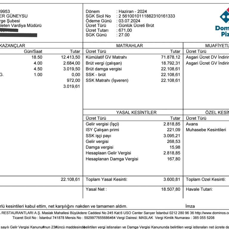 Domino's Pizza Haksız Muhasebe Kesintisi Ve İhbar Süresi Sorunu