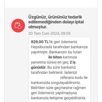 Hepsiburada Ürününüz Tedarik Edilemediği İçin İptal Olmuştur.
