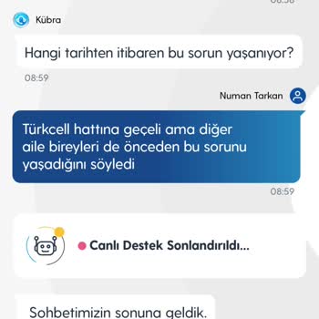 Turkcell Canlı Destek Talebim Keni Kendiliğine Sonlandırıldı