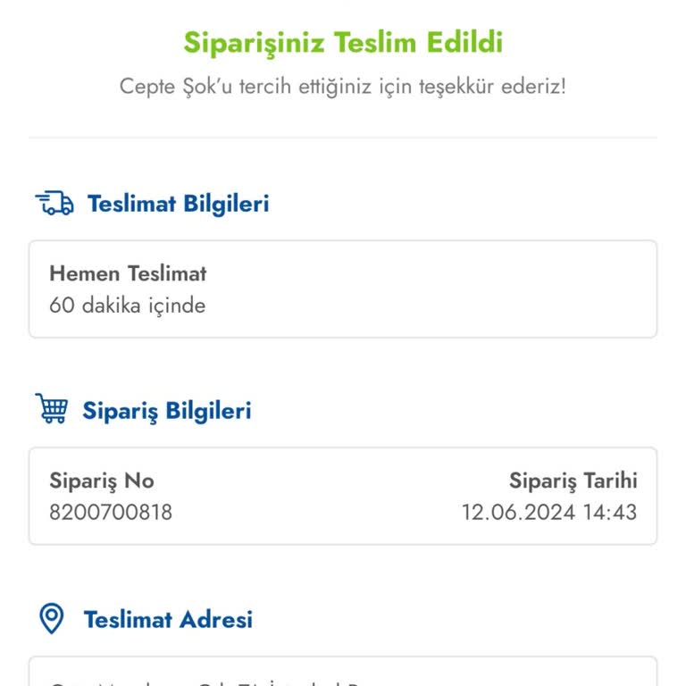 Şok Marketler 8200700818 Numaralı Teslim Edilmeyen Sipariş Hakkında