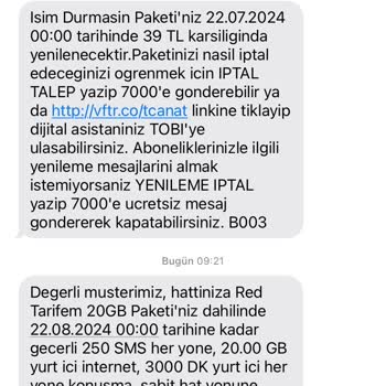 Vodafone Ek Paket İptal Talebini İşleme Almıyor