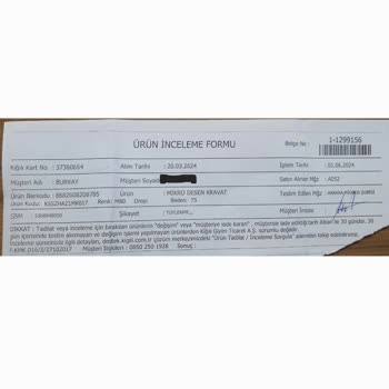 Kiğılı Ankara Ankamall Şubesi Defolu Ürün