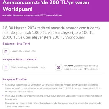 Yapı Kredi Bankası World Kredi Kartı Amazon Kampanyasında Puan Yüklenmedi