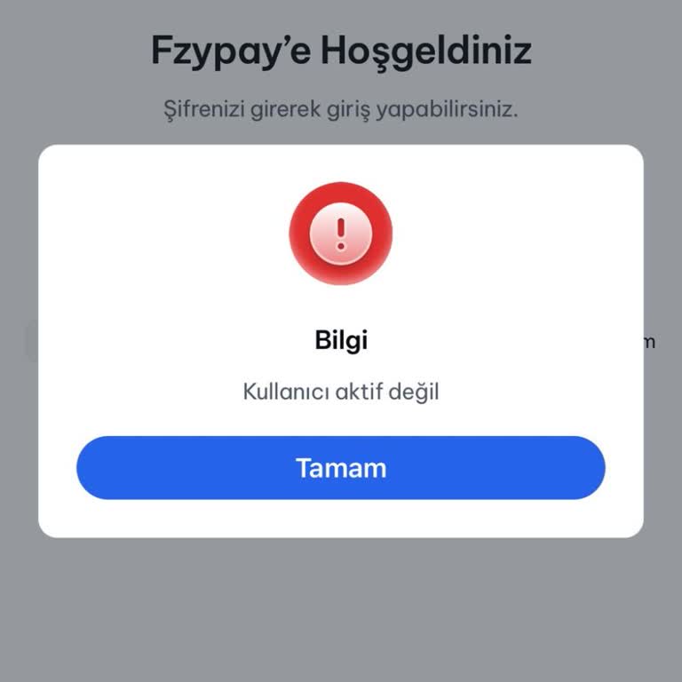 FzyPay Kullanıcı Aktif Değil.
