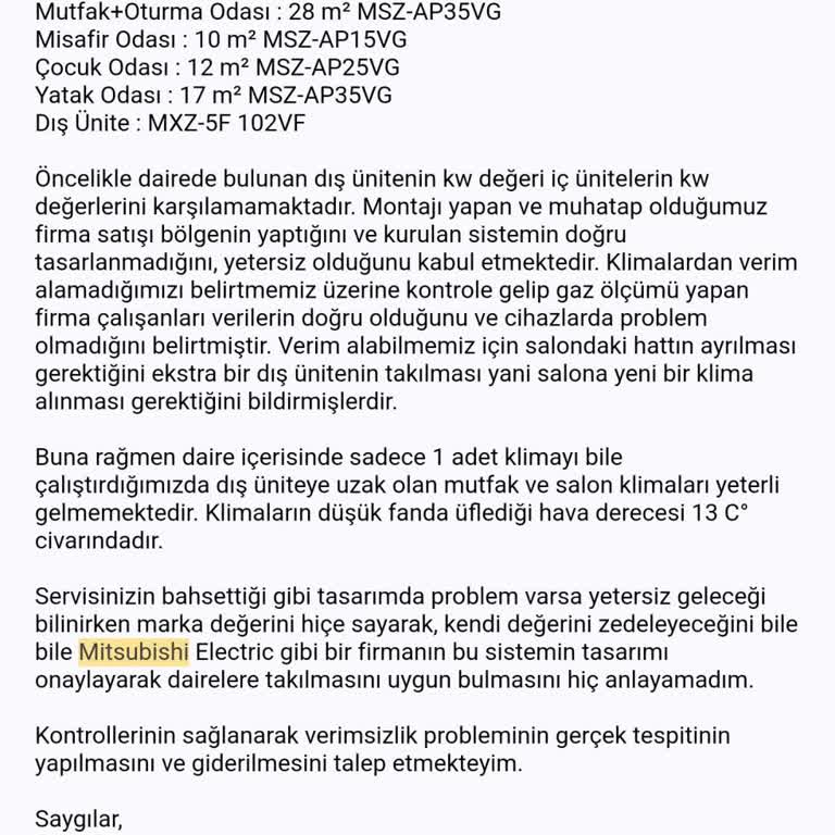 Mitsubishi Electric Multi Sistem Klima Verimsiz Çalışma