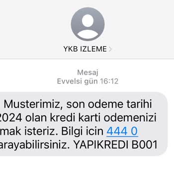Yapı Kredi 1 Günlük Gecikme İçin Ödeme Yapılmadı Bildirimi Yapıyor!
