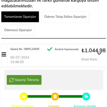 Çetinkaya Sipariş Teslimatı Ve İade Problemi