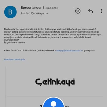 Çetinkaya Sipariş Teslimatı Ve İade Problemi