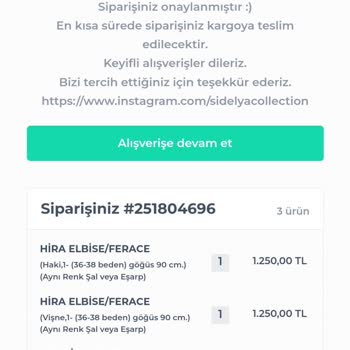 Sidelya Collection Eksik Ürün Gönderiyor