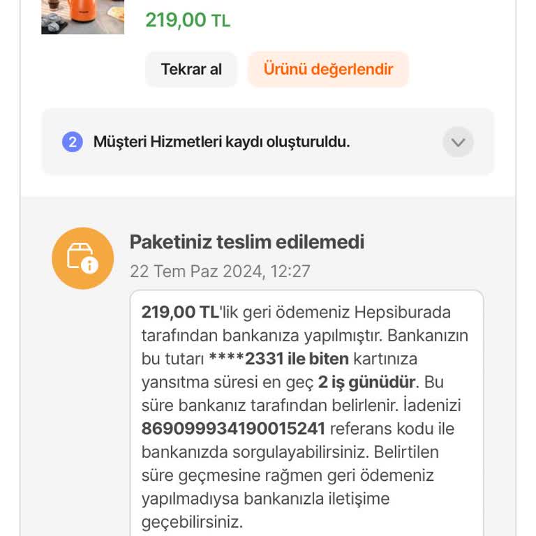 Hepsiburada Gelmeyen Ürünün İptalini Ve Fiyat İadesi Sorunu