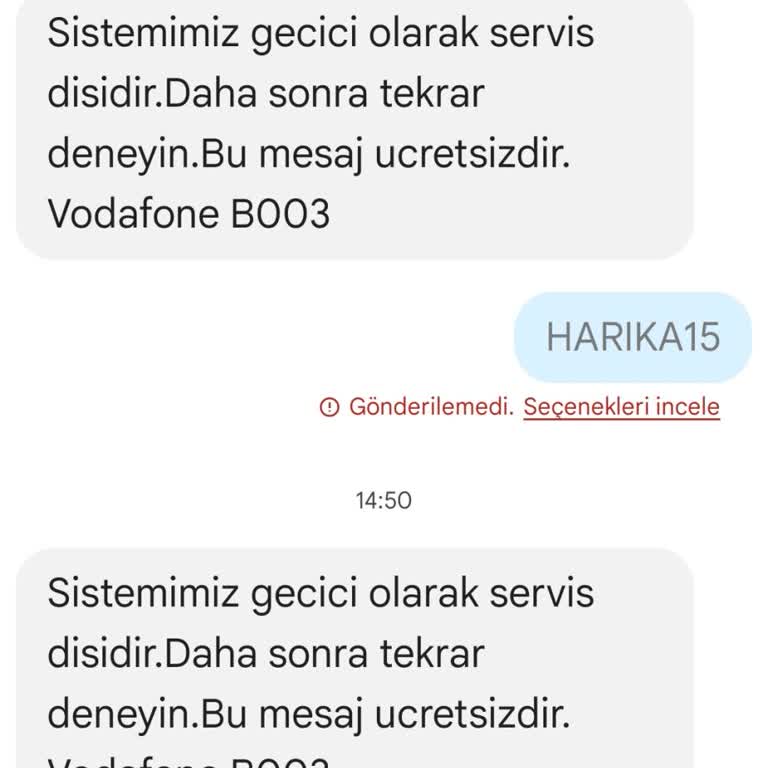 Vodafone Harika 15 GB Yüklenmiyor