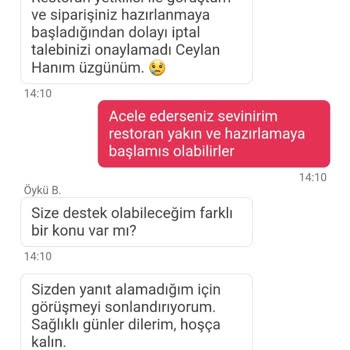 Yemeksepeti Müşteri Hizmetleri Tarafından Oyalanarak Sipariş İptal Edememe