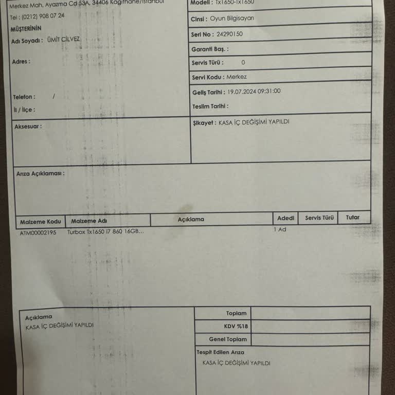 Atom Bilişim Bilgisayar Kasası Arızası Hk.