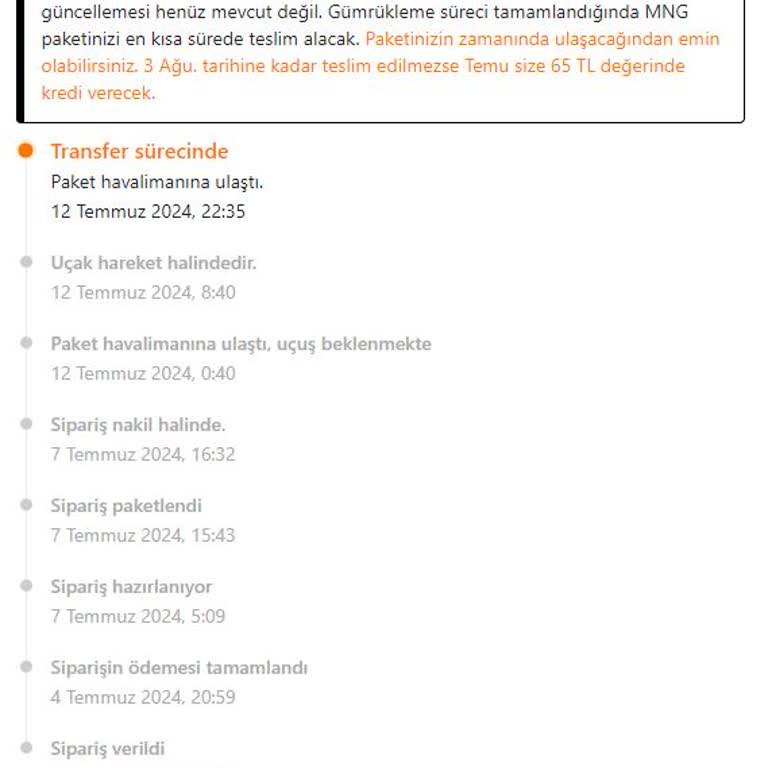 Temu Siparişim 10 Gündür Havalimanında.