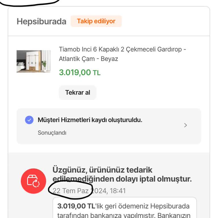 Hepsiburada-Tiamob Mobilya Ürün İadesi