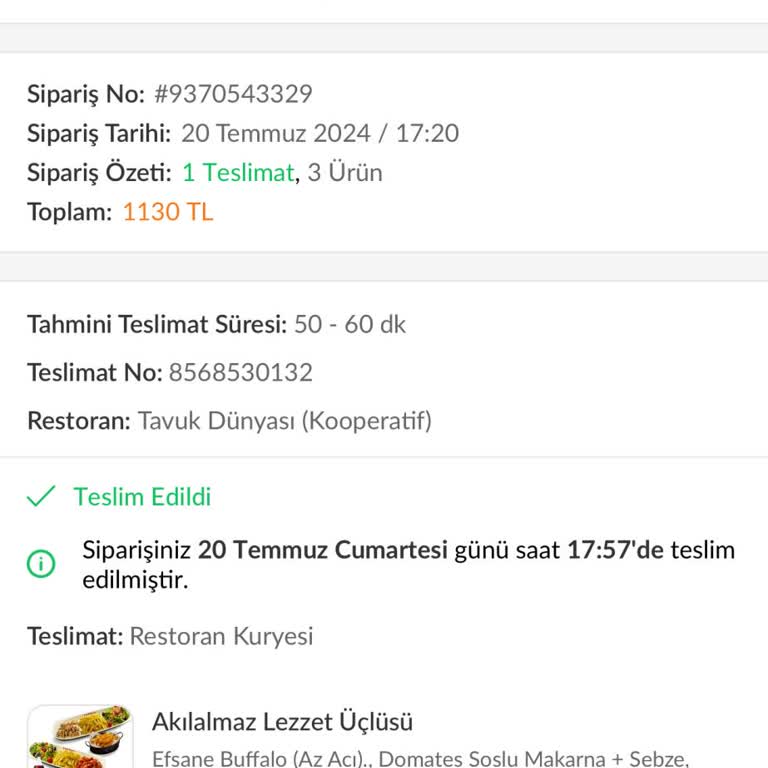 Tavuk Dünyası Eksik Sipariş Getirdi