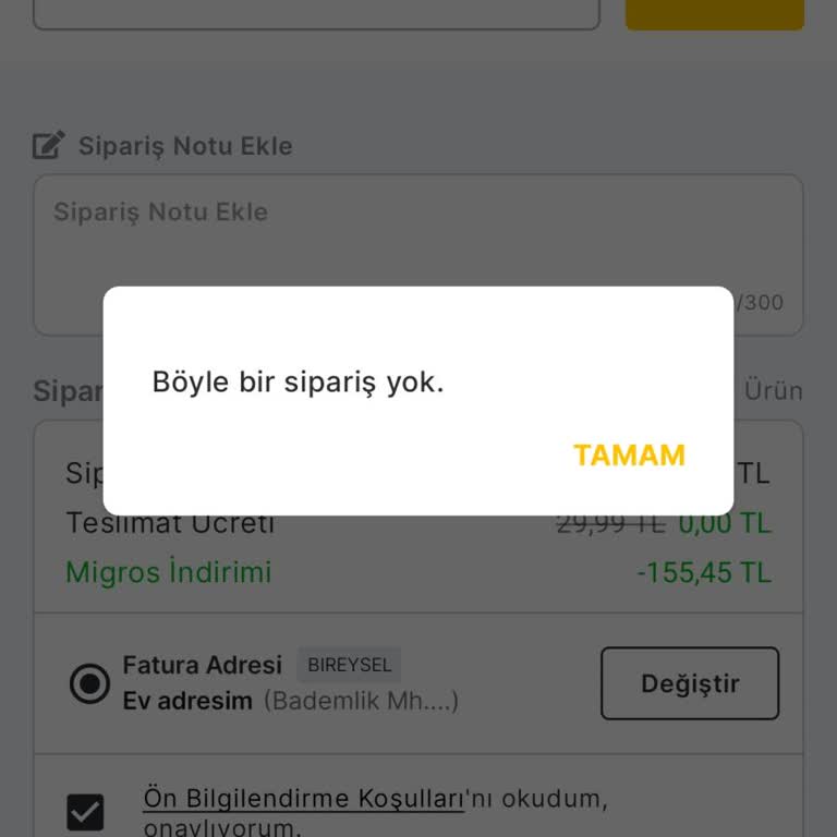 Migros Siparişim Onaylanmıyor Böyle Bir Sipariş Yok Uyarısı Alıyorum