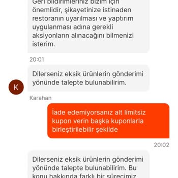 Burger King Ve Migros Yemek Eksik Ürün